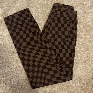H&M Brown Checker Split Hem Jeans